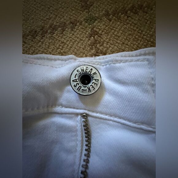Sneek Peek white cutoff distressed denim mini skirt NWOT M - Picture 8 of 11